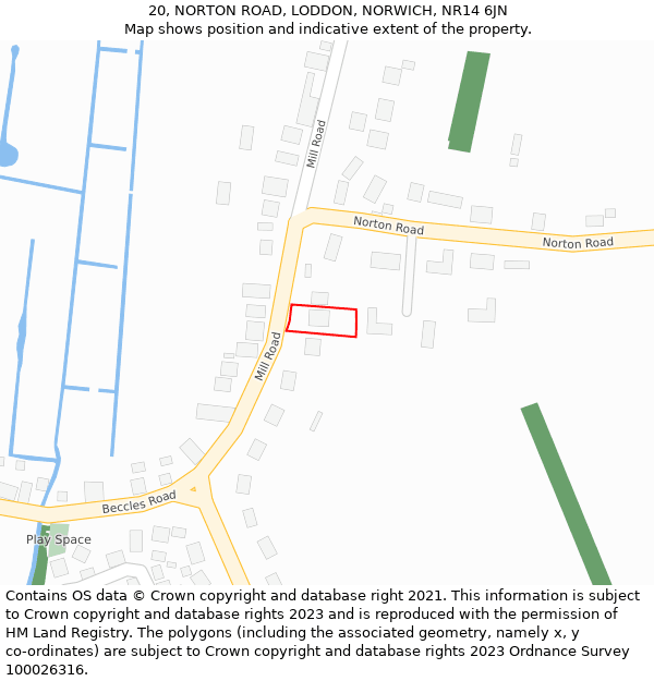 20, NORTON ROAD, LODDON, NORWICH, NR14 6JN: Location map and indicative extent of plot