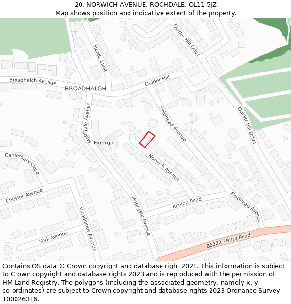 20, NORWICH AVENUE, ROCHDALE, OL11 5JZ: Location map and indicative extent of plot