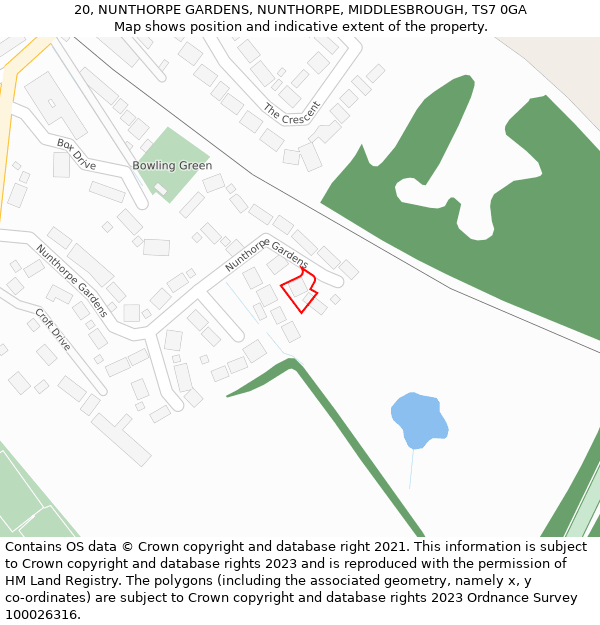 20, NUNTHORPE GARDENS, NUNTHORPE, MIDDLESBROUGH, TS7 0GA: Location map and indicative extent of plot