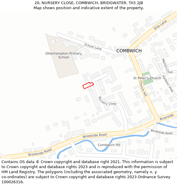 20, NURSERY CLOSE, COMBWICH, BRIDGWATER, TA5 2JB: Location map and indicative extent of plot