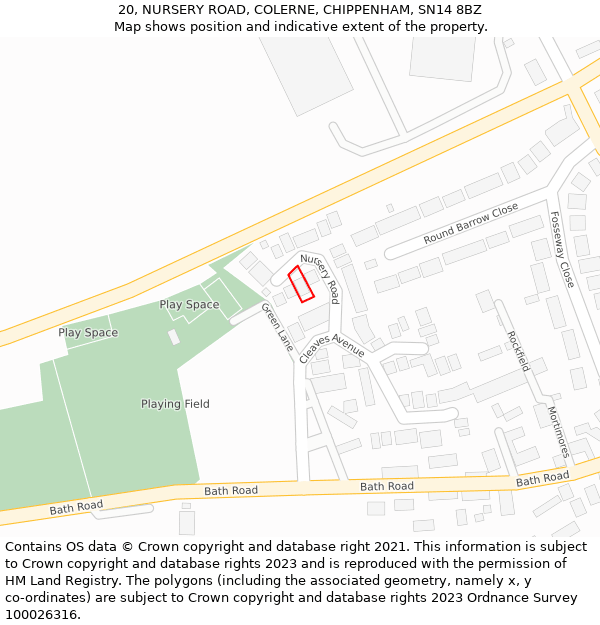 20, NURSERY ROAD, COLERNE, CHIPPENHAM, SN14 8BZ: Location map and indicative extent of plot