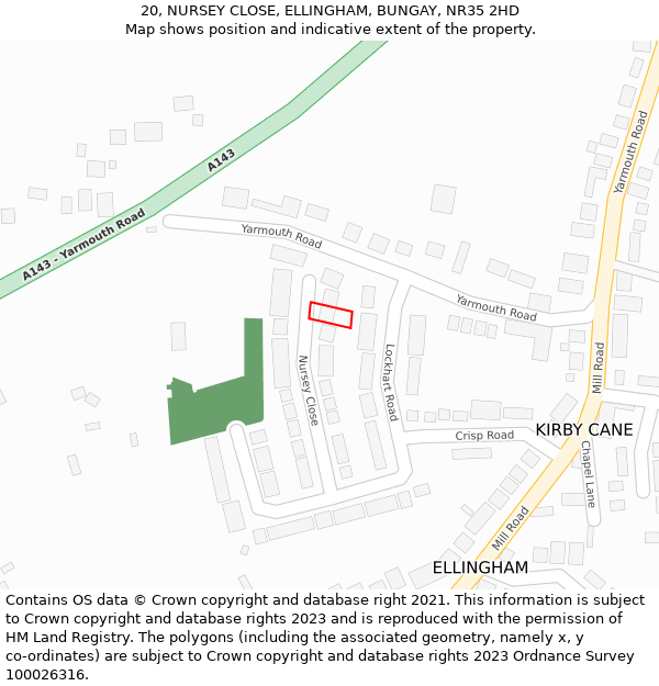 20, NURSEY CLOSE, ELLINGHAM, BUNGAY, NR35 2HD: Location map and indicative extent of plot