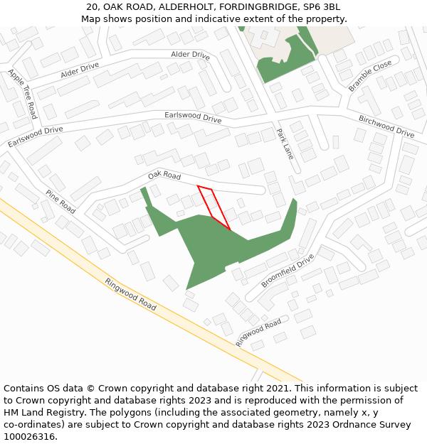 20, OAK ROAD, ALDERHOLT, FORDINGBRIDGE, SP6 3BL: Location map and indicative extent of plot