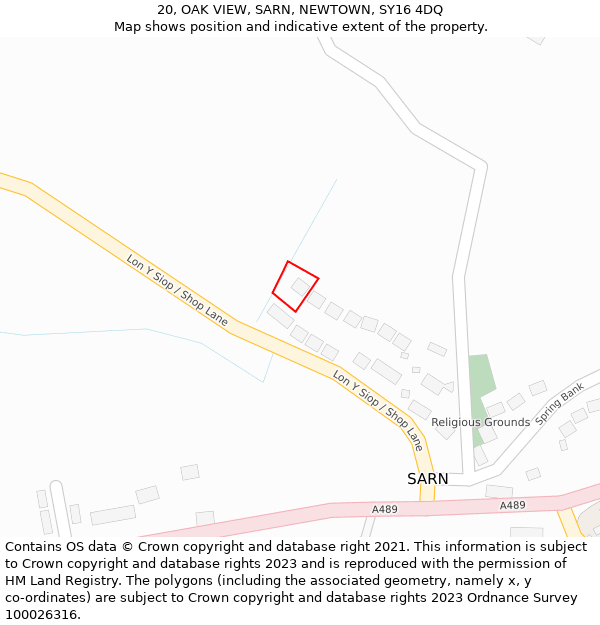 20, OAK VIEW, SARN, NEWTOWN, SY16 4DQ: Location map and indicative extent of plot