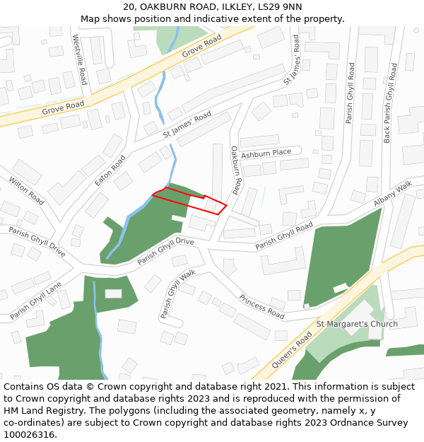 20, OAKBURN ROAD, ILKLEY, LS29 9NN: Location map and indicative extent of plot