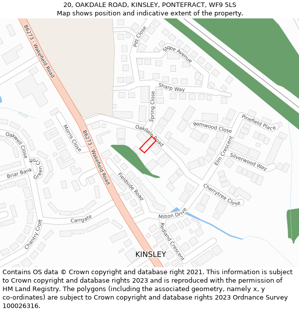 20, OAKDALE ROAD, KINSLEY, PONTEFRACT, WF9 5LS: Location map and indicative extent of plot