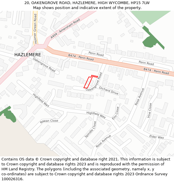 20, OAKENGROVE ROAD, HAZLEMERE, HIGH WYCOMBE, HP15 7LW: Location map and indicative extent of plot