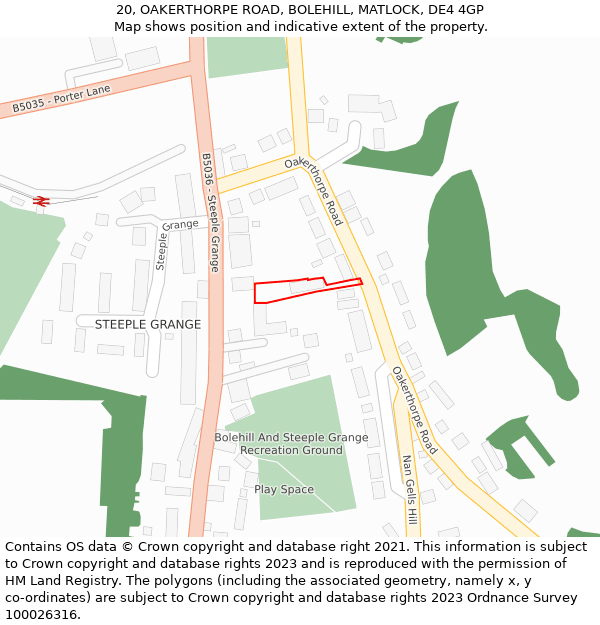 20, OAKERTHORPE ROAD, BOLEHILL, MATLOCK, DE4 4GP: Location map and indicative extent of plot
