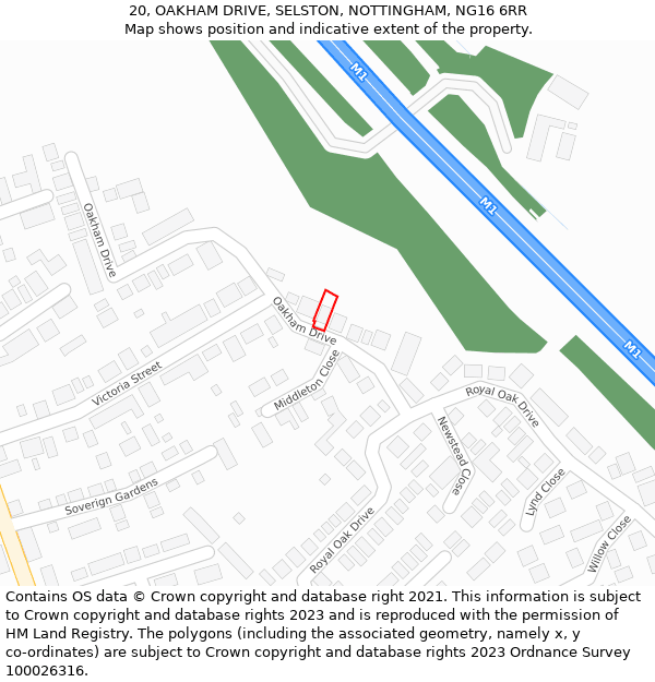 20, OAKHAM DRIVE, SELSTON, NOTTINGHAM, NG16 6RR: Location map and indicative extent of plot