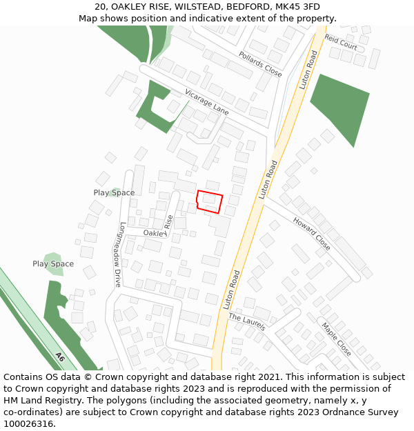 20, OAKLEY RISE, WILSTEAD, BEDFORD, MK45 3FD: Location map and indicative extent of plot