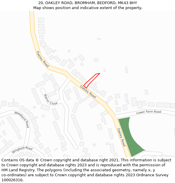 20, OAKLEY ROAD, BROMHAM, BEDFORD, MK43 8HY: Location map and indicative extent of plot