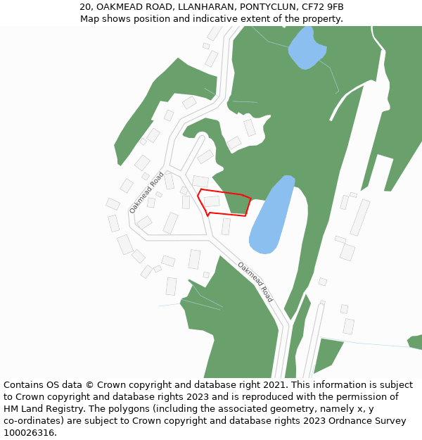 20, OAKMEAD ROAD, LLANHARAN, PONTYCLUN, CF72 9FB: Location map and indicative extent of plot