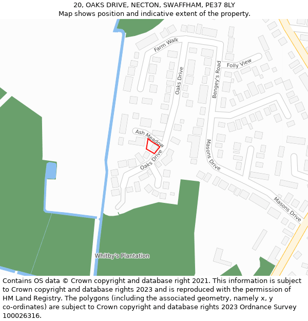 20, OAKS DRIVE, NECTON, SWAFFHAM, PE37 8LY: Location map and indicative extent of plot