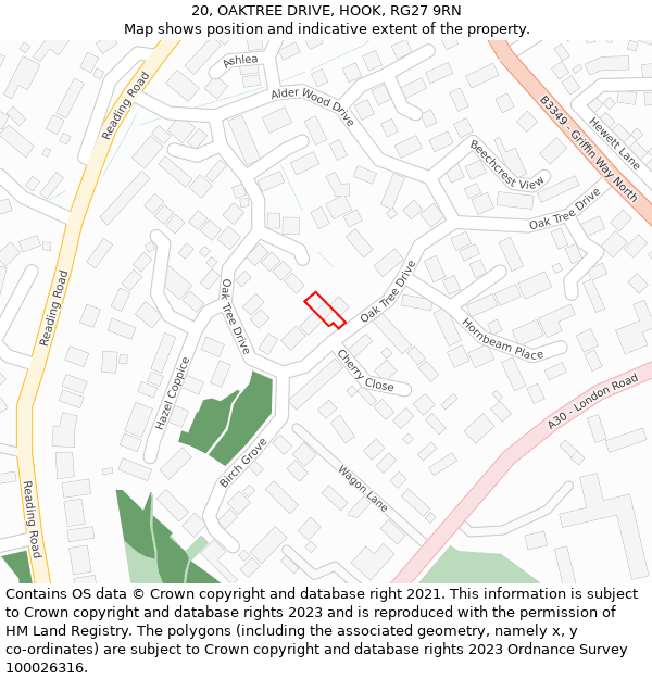 20, OAKTREE DRIVE, HOOK, RG27 9RN: Location map and indicative extent of plot