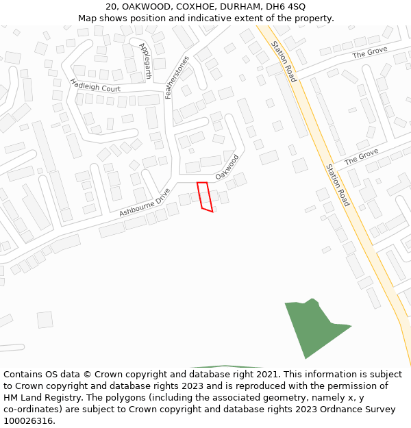 20, OAKWOOD, COXHOE, DURHAM, DH6 4SQ: Location map and indicative extent of plot