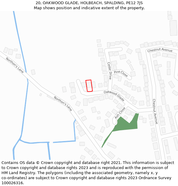 20, OAKWOOD GLADE, HOLBEACH, SPALDING, PE12 7JS: Location map and indicative extent of plot