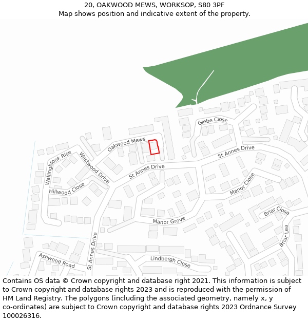 20, OAKWOOD MEWS, WORKSOP, S80 3PF: Location map and indicative extent of plot