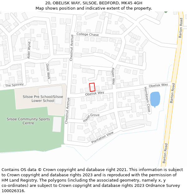 20, OBELISK WAY, SILSOE, BEDFORD, MK45 4GH: Location map and indicative extent of plot