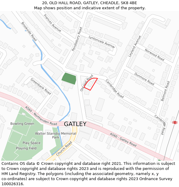 20, OLD HALL ROAD, GATLEY, CHEADLE, SK8 4BE: Location map and indicative extent of plot