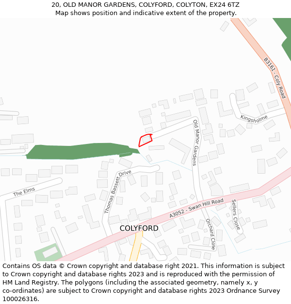 20, OLD MANOR GARDENS, COLYFORD, COLYTON, EX24 6TZ: Location map and indicative extent of plot