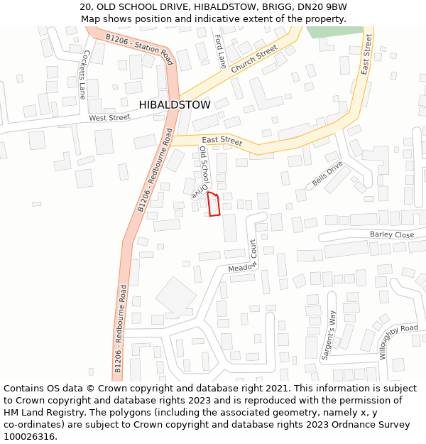 20, OLD SCHOOL DRIVE, HIBALDSTOW, BRIGG, DN20 9BW: Location map and indicative extent of plot