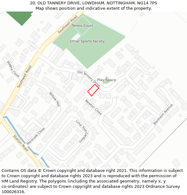 20, OLD TANNERY DRIVE, LOWDHAM, NOTTINGHAM, NG14 7PS: Location map and indicative extent of plot