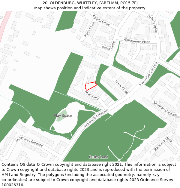 20, OLDENBURG, WHITELEY, FAREHAM, PO15 7EJ: Location map and indicative extent of plot