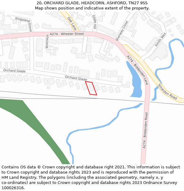 20, ORCHARD GLADE, HEADCORN, ASHFORD, TN27 9SS: Location map and indicative extent of plot