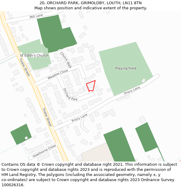 20, ORCHARD PARK, GRIMOLDBY, LOUTH, LN11 8TN: Location map and indicative extent of plot