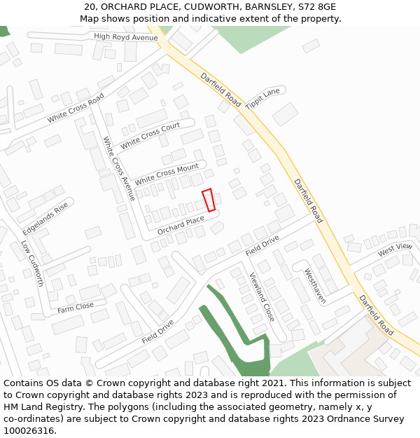 20, ORCHARD PLACE, CUDWORTH, BARNSLEY, S72 8GE: Location map and indicative extent of plot