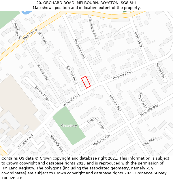 20, ORCHARD ROAD, MELBOURN, ROYSTON, SG8 6HL: Location map and indicative extent of plot