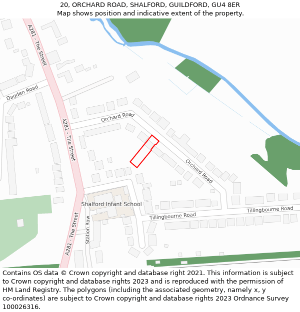 20, ORCHARD ROAD, SHALFORD, GUILDFORD, GU4 8ER: Location map and indicative extent of plot