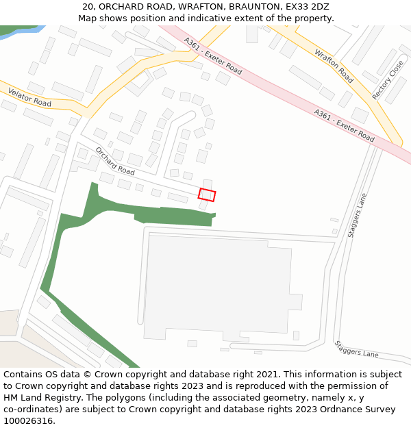 20, ORCHARD ROAD, WRAFTON, BRAUNTON, EX33 2DZ: Location map and indicative extent of plot