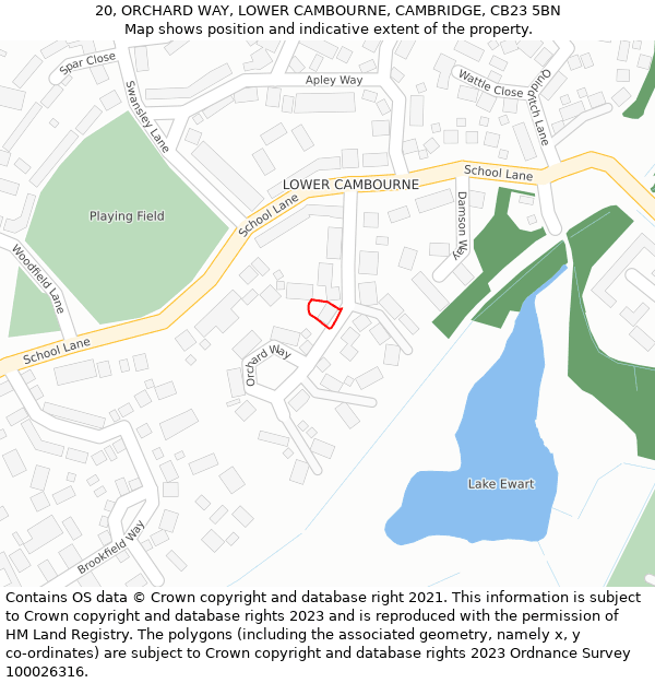 20, ORCHARD WAY, LOWER CAMBOURNE, CAMBRIDGE, CB23 5BN: Location map and indicative extent of plot