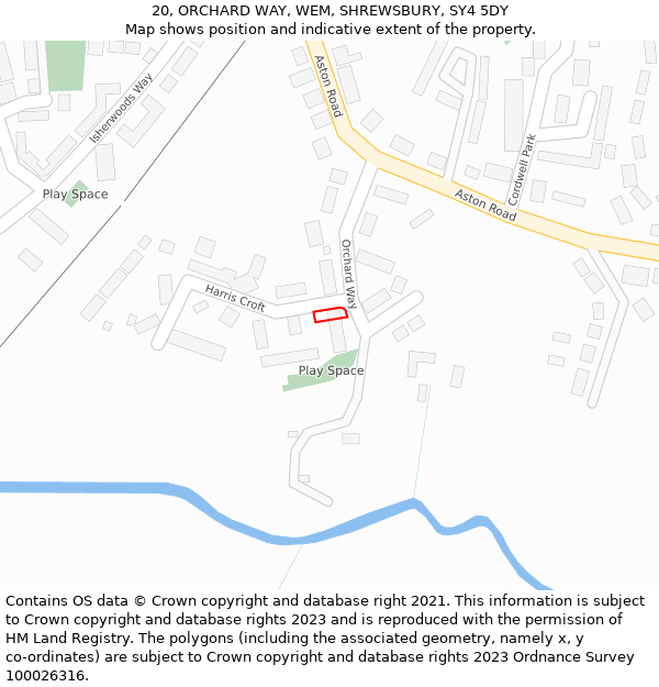 20, ORCHARD WAY, WEM, SHREWSBURY, SY4 5DY: Location map and indicative extent of plot