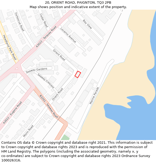 20, ORIENT ROAD, PAIGNTON, TQ3 2PB: Location map and indicative extent of plot