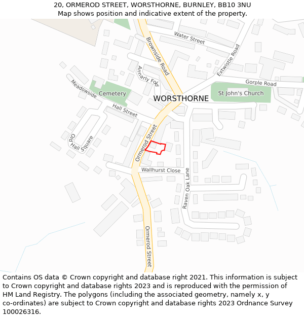 20, ORMEROD STREET, WORSTHORNE, BURNLEY, BB10 3NU: Location map and indicative extent of plot