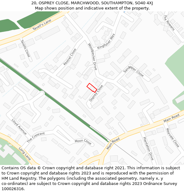 20, OSPREY CLOSE, MARCHWOOD, SOUTHAMPTON, SO40 4XJ: Location map and indicative extent of plot