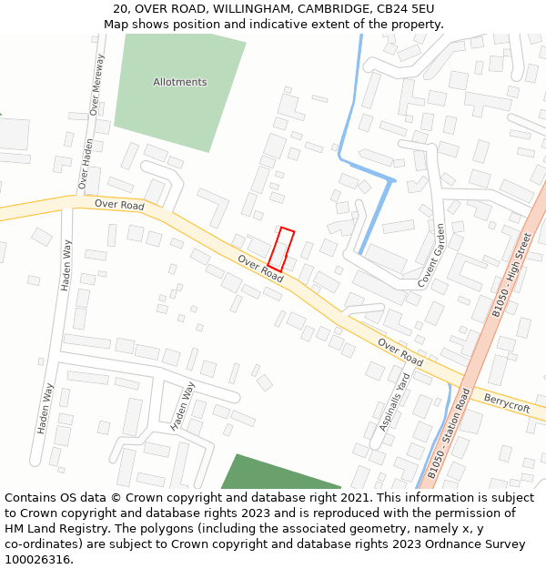 20, OVER ROAD, WILLINGHAM, CAMBRIDGE, CB24 5EU: Location map and indicative extent of plot