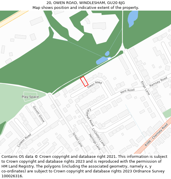 20, OWEN ROAD, WINDLESHAM, GU20 6JG: Location map and indicative extent of plot