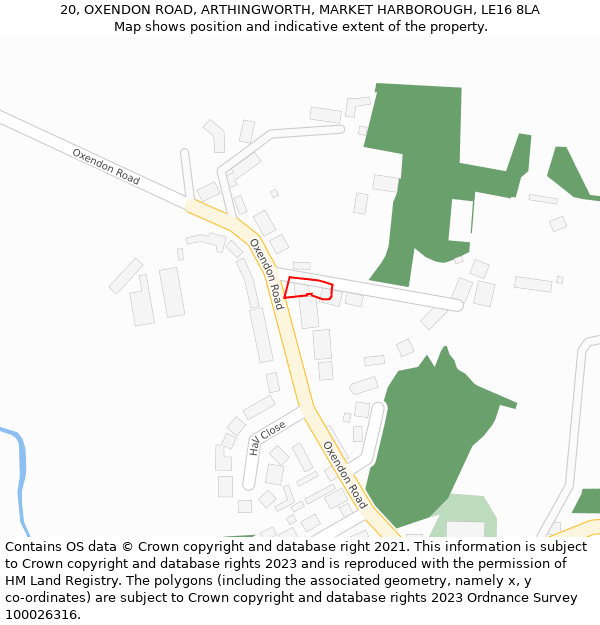 20, OXENDON ROAD, ARTHINGWORTH, MARKET HARBOROUGH, LE16 8LA: Location map and indicative extent of plot