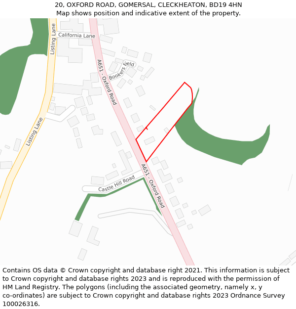 20, OXFORD ROAD, GOMERSAL, CLECKHEATON, BD19 4HN: Location map and indicative extent of plot