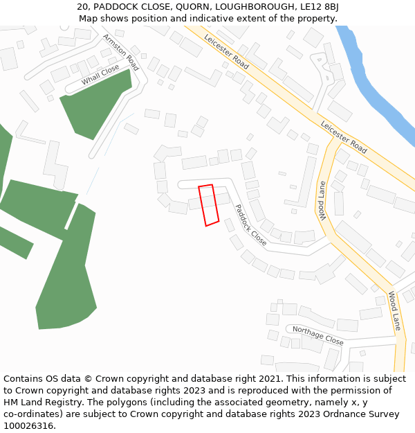 20, PADDOCK CLOSE, QUORN, LOUGHBOROUGH, LE12 8BJ: Location map and indicative extent of plot