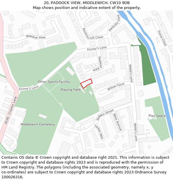 20, PADDOCK VIEW, MIDDLEWICH, CW10 9DB: Location map and indicative extent of plot