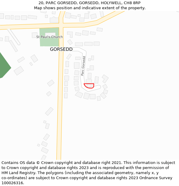20, PARC GORSEDD, GORSEDD, HOLYWELL, CH8 8RP: Location map and indicative extent of plot