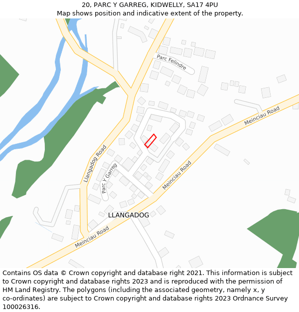 20, PARC Y GARREG, KIDWELLY, SA17 4PU: Location map and indicative extent of plot