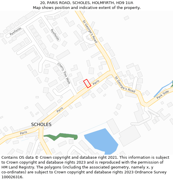 20, PARIS ROAD, SCHOLES, HOLMFIRTH, HD9 1UA: Location map and indicative extent of plot