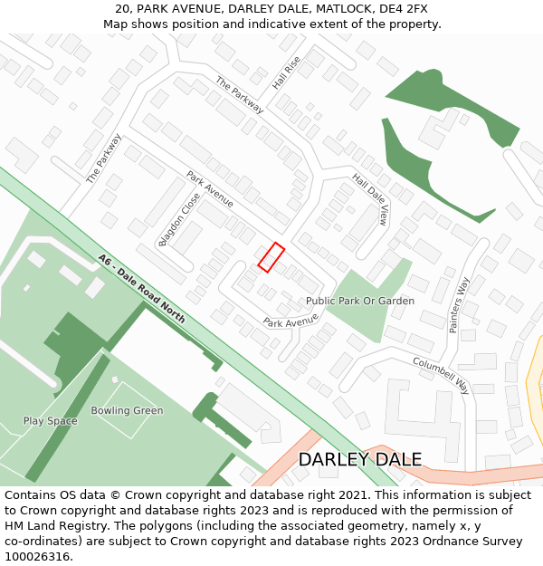 20, PARK AVENUE, DARLEY DALE, MATLOCK, DE4 2FX: Location map and indicative extent of plot