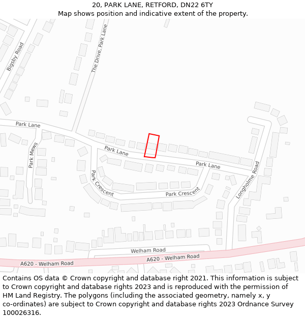 20, PARK LANE, RETFORD, DN22 6TY: Location map and indicative extent of plot