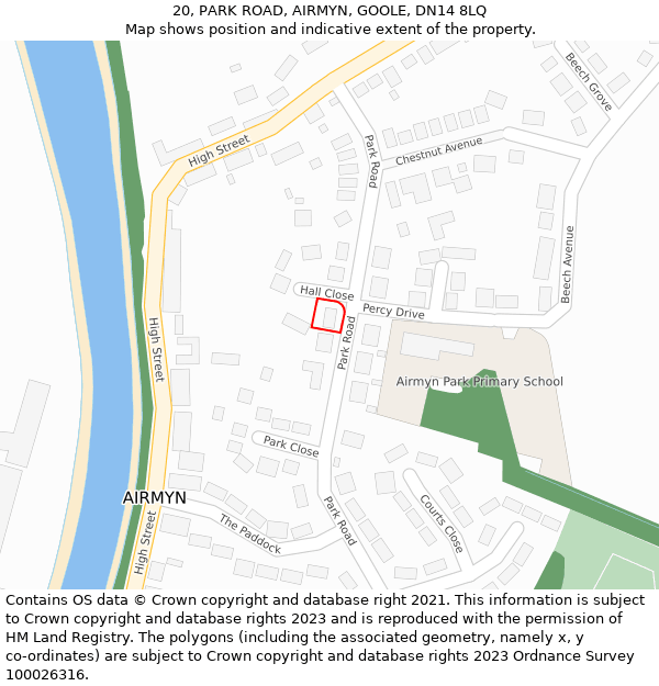 20, PARK ROAD, AIRMYN, GOOLE, DN14 8LQ: Location map and indicative extent of plot